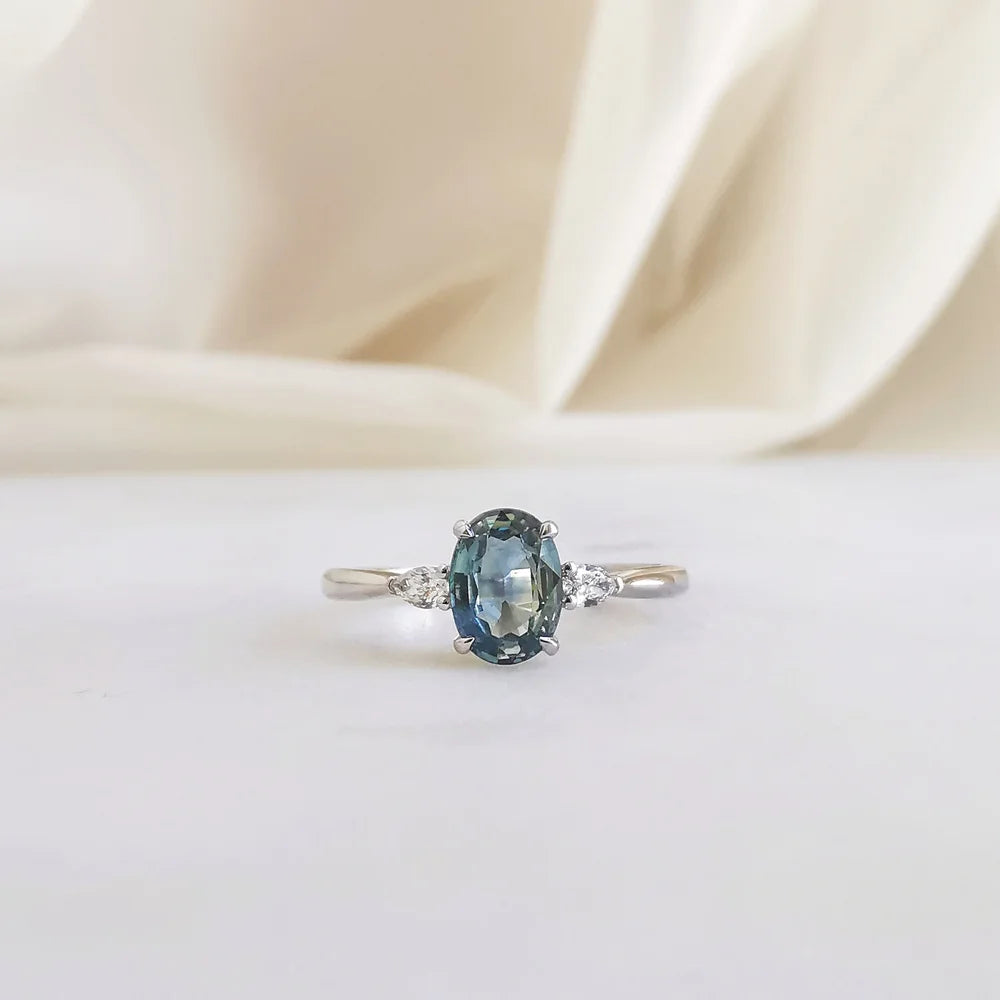 18K Jolyne Oval Green Sapphire and Diamond Ring