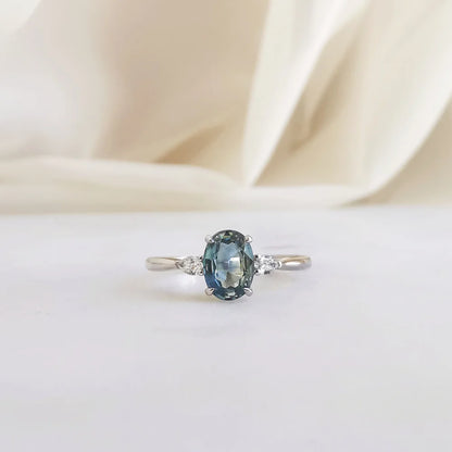 18K Jolyne Oval Green Sapphire and Diamond Ring