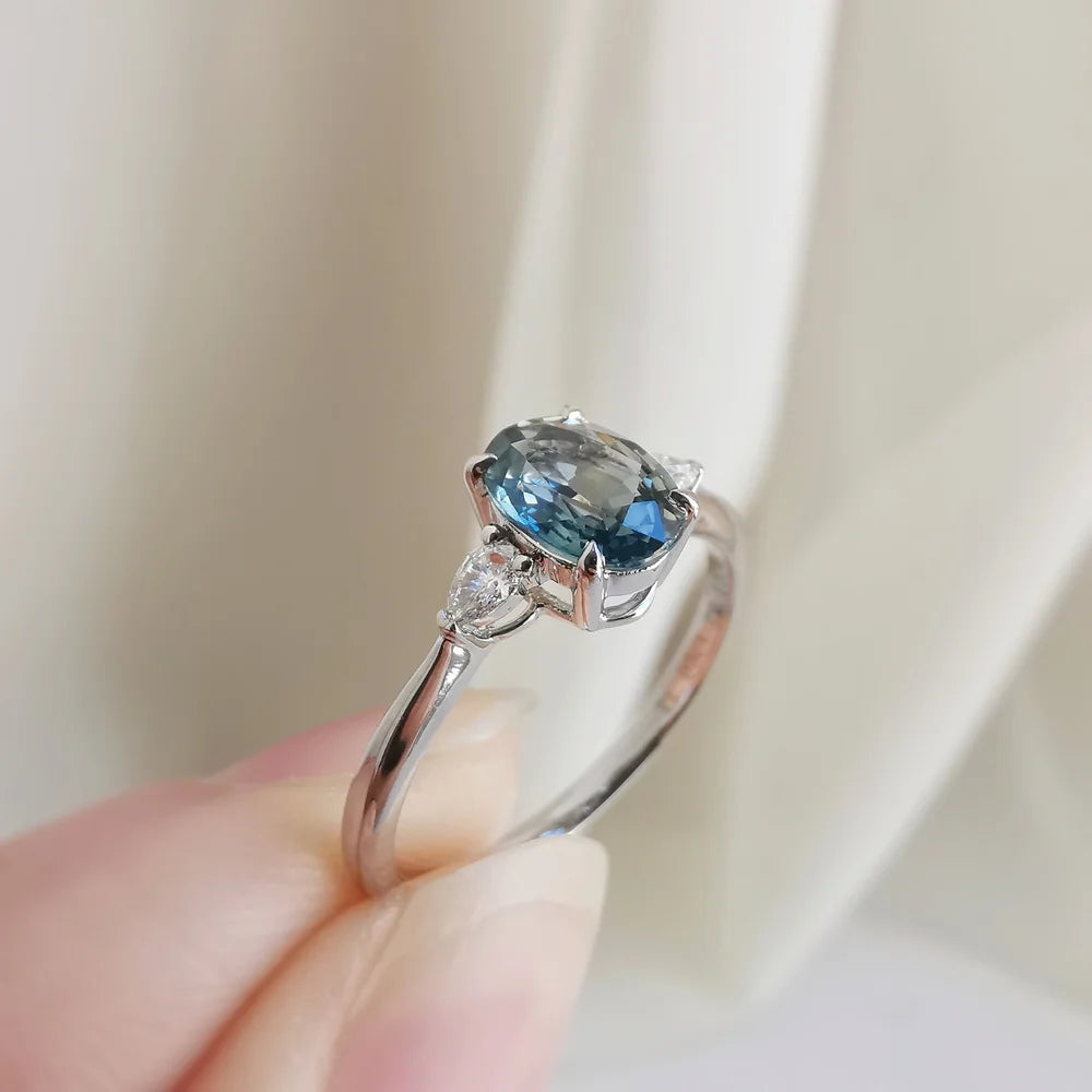 18K Jolyne Oval Green Sapphire and Diamond Ring