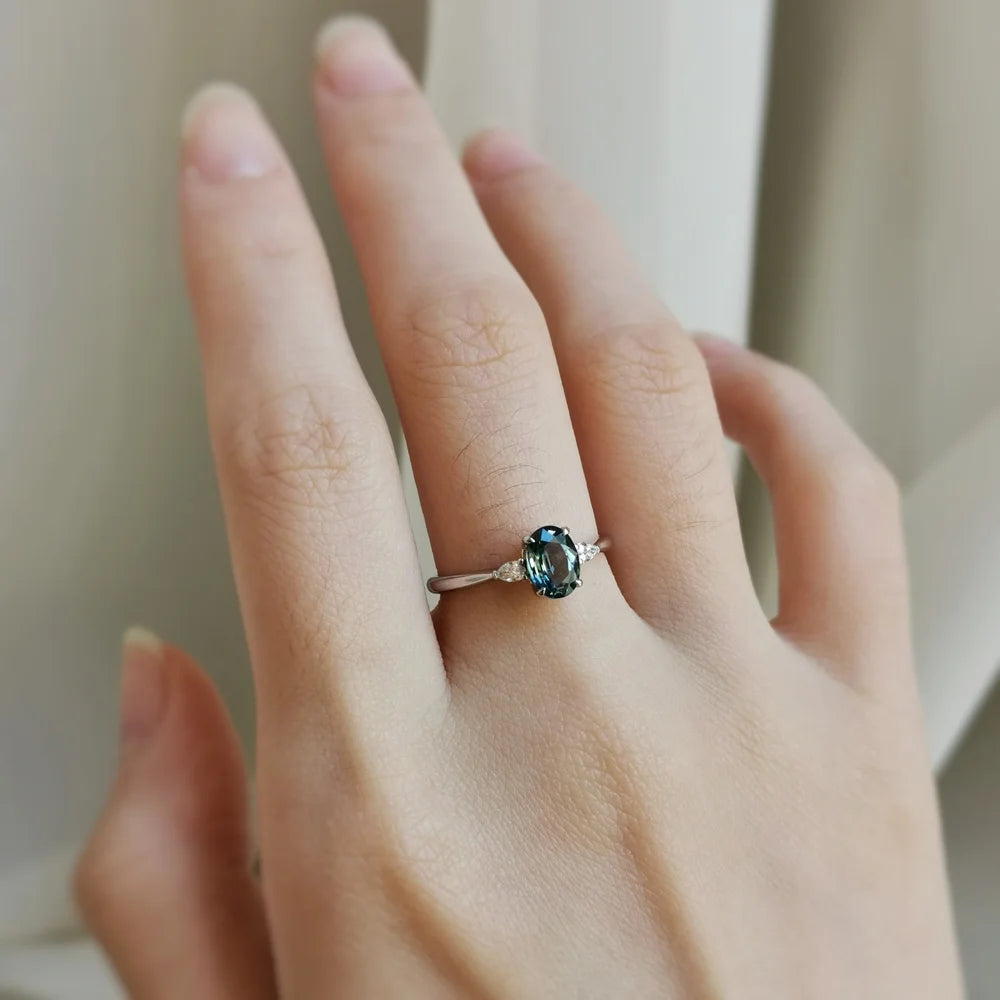 18K Jolyne Oval Green Sapphire and Diamond Ring
