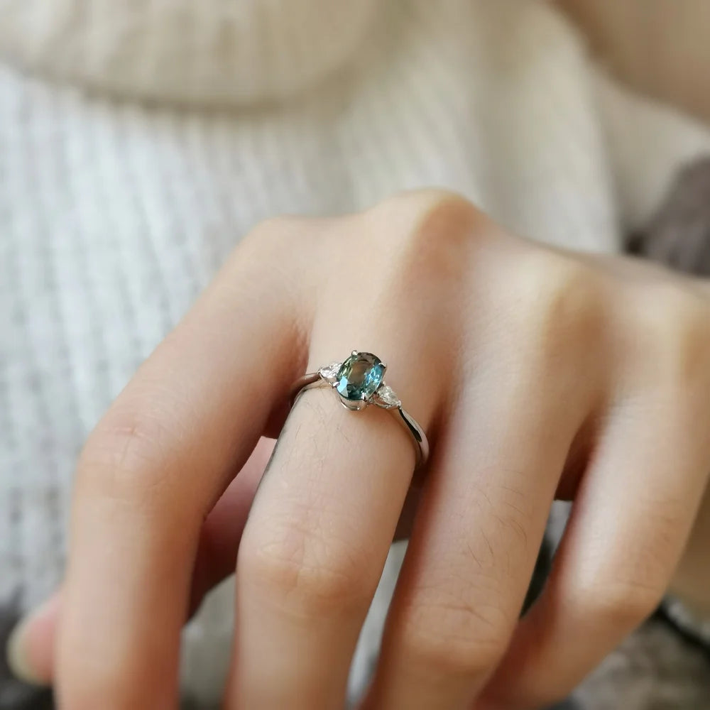 18K Jolyne Oval Green Sapphire and Diamond Ring