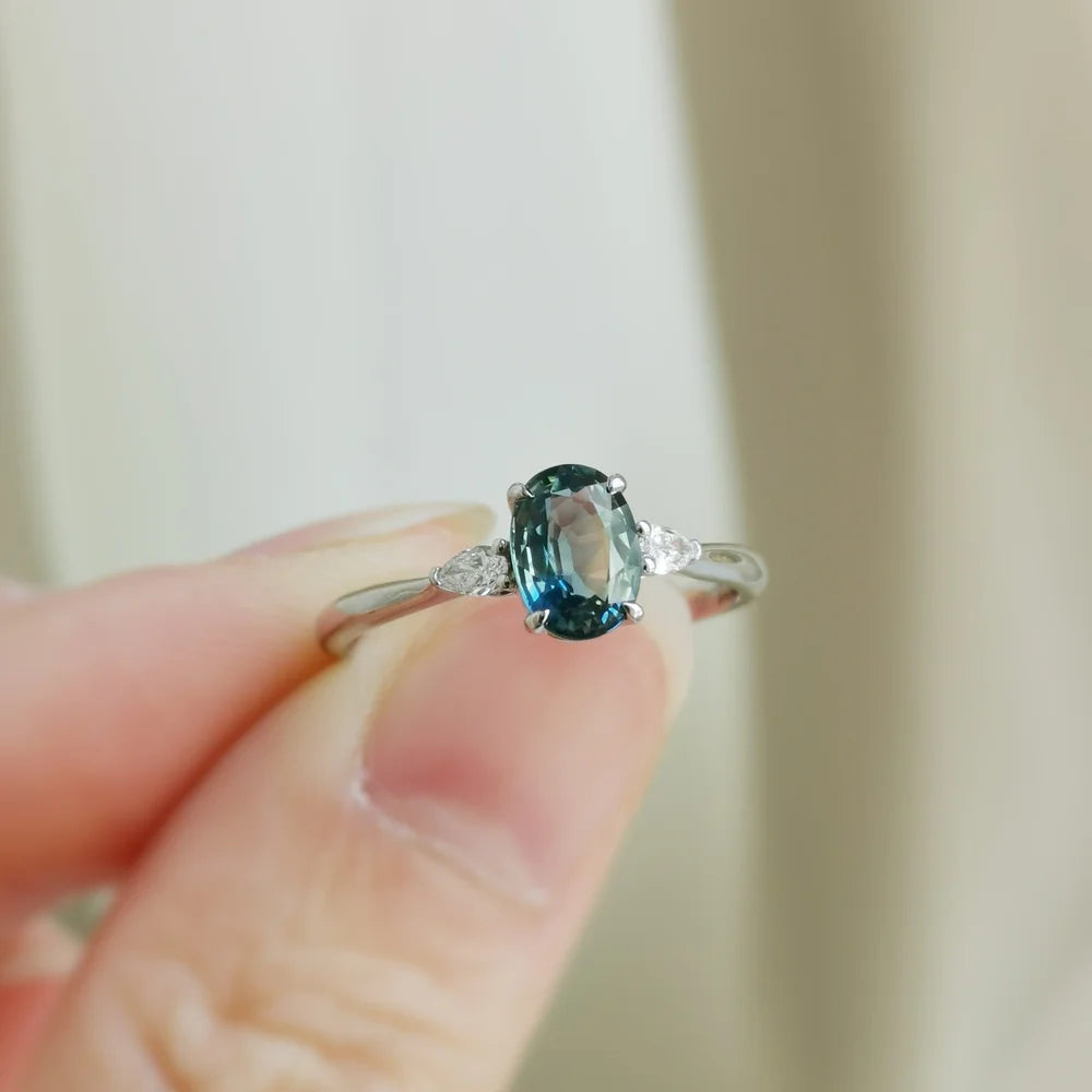 18K Jolyne Oval Green Sapphire and Diamond Ring