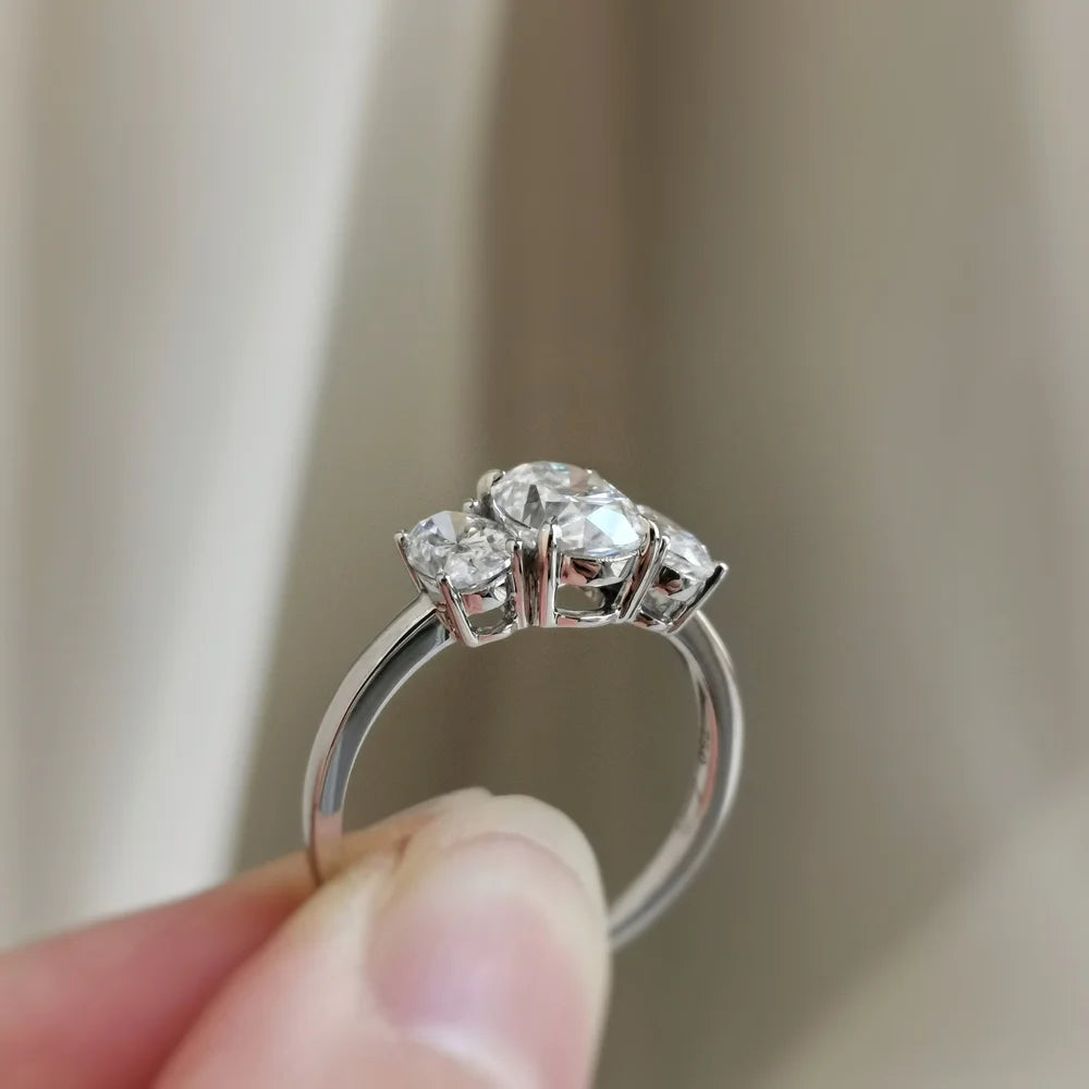 18K Cicely Oval Trilogy Moissanite Ring