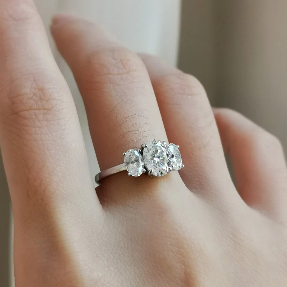 18K Cicely Oval Trilogy Moissanite Ring