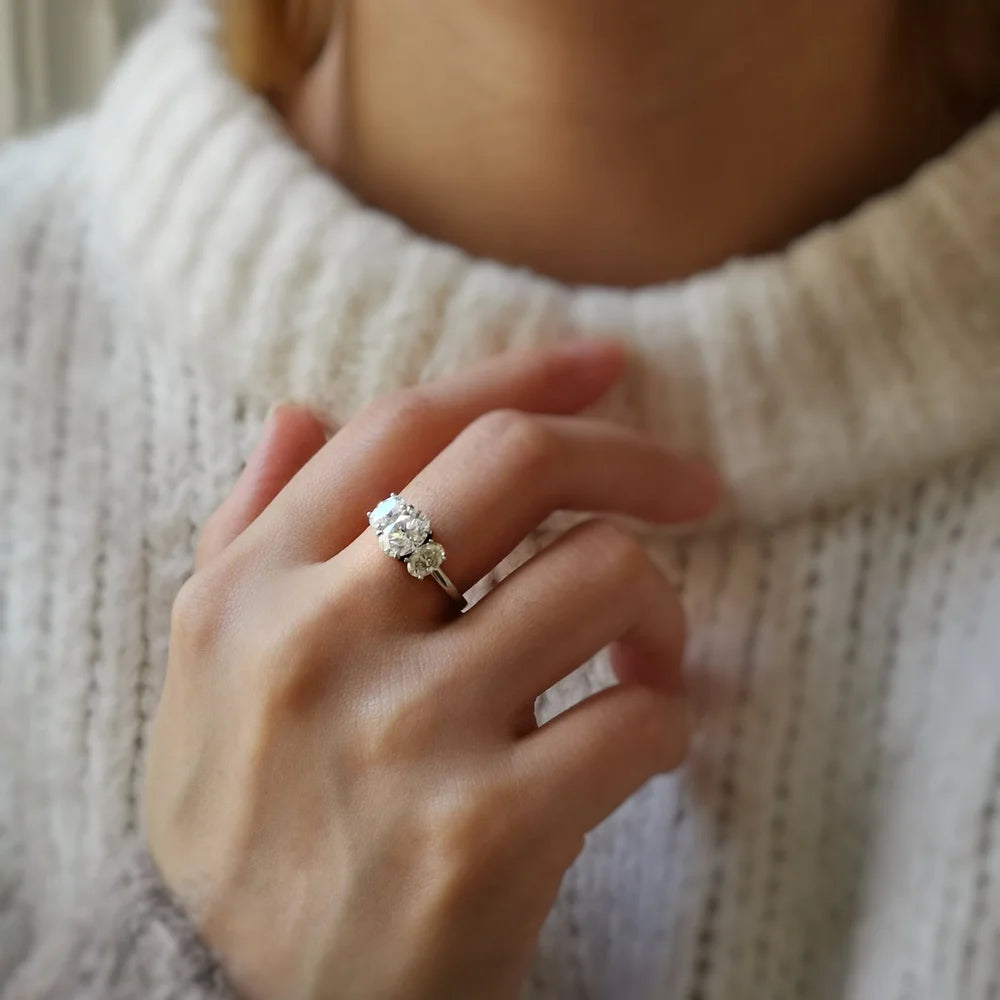 18K Cicely Oval Trilogy Moissanite Ring