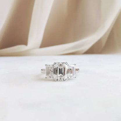 18K Mia Trilogy Emerald Cut Moissanite Ring
