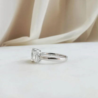 18K Mia Trilogy Emerald Cut Moissanite Ring