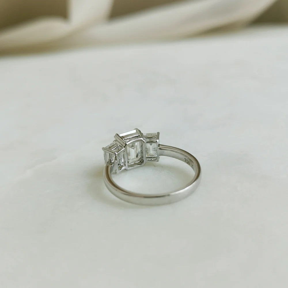 18K Mia Trilogy Emerald Cut Moissanite Ring