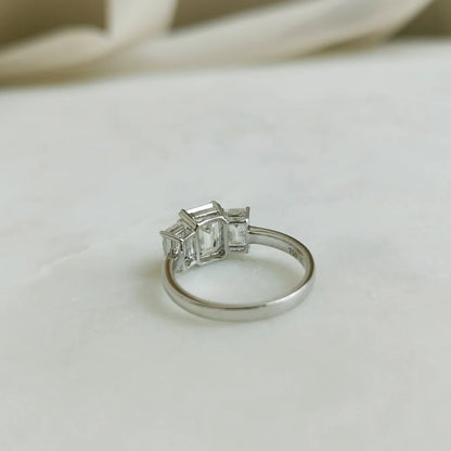 18K Mia Trilogy Emerald Cut Moissanite Ring