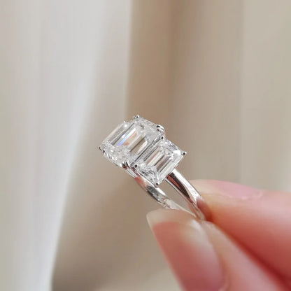 18K Mia Trilogy Emerald Cut Moissanite Ring