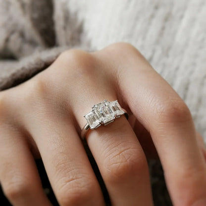 18K Mia Trilogy Emerald Cut Moissanite Ring