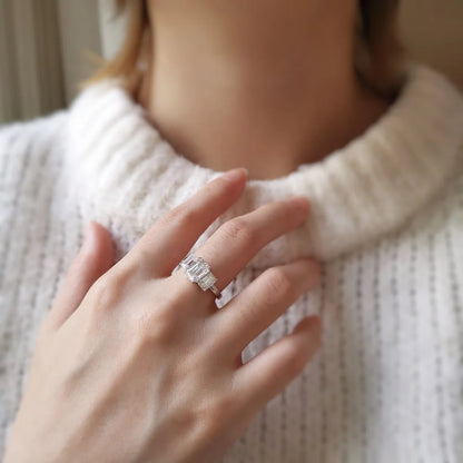 18K Mia Trilogy Emerald Cut Moissanite Ring