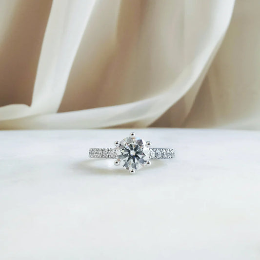18K Chiara Round Moissanite and Diamond Ring