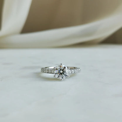 18K Chiara Round Moissanite and Diamond Ring
