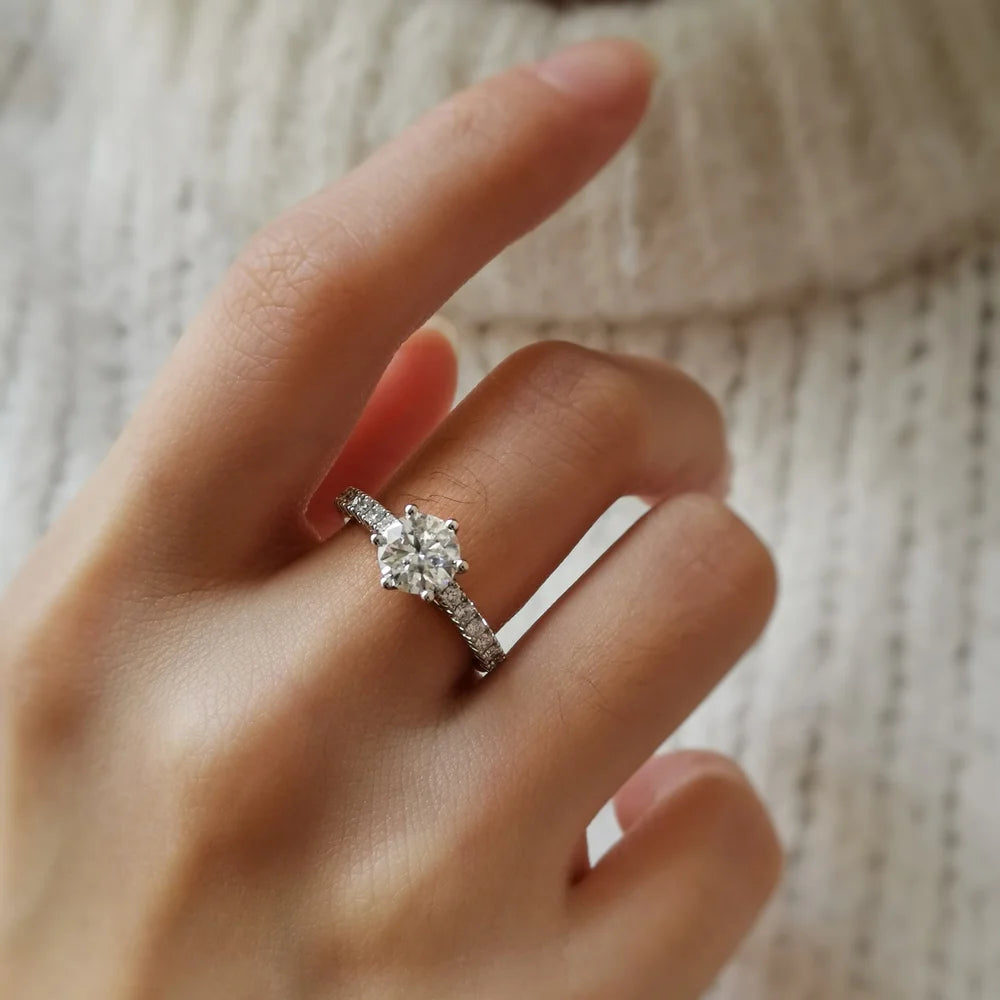 18K Chiara Round Moissanite and Diamond Ring