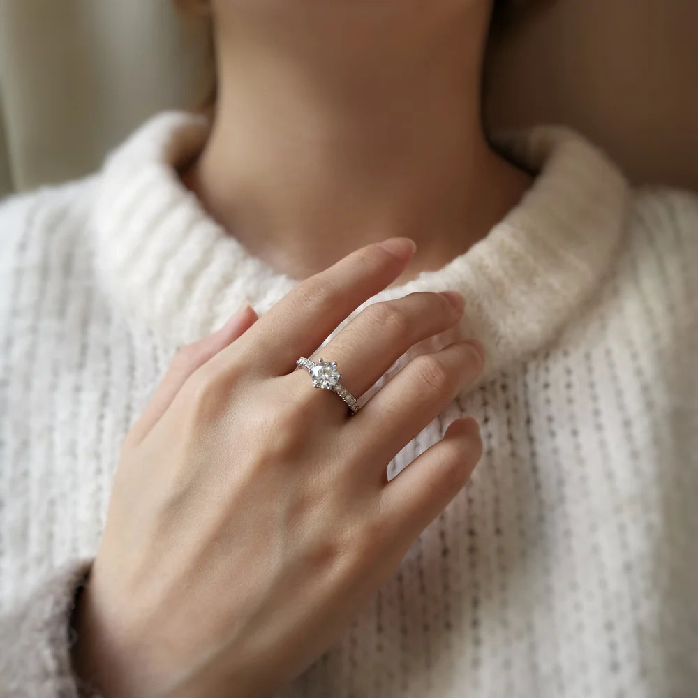 18K Chiara Round Moissanite and Diamond Ring