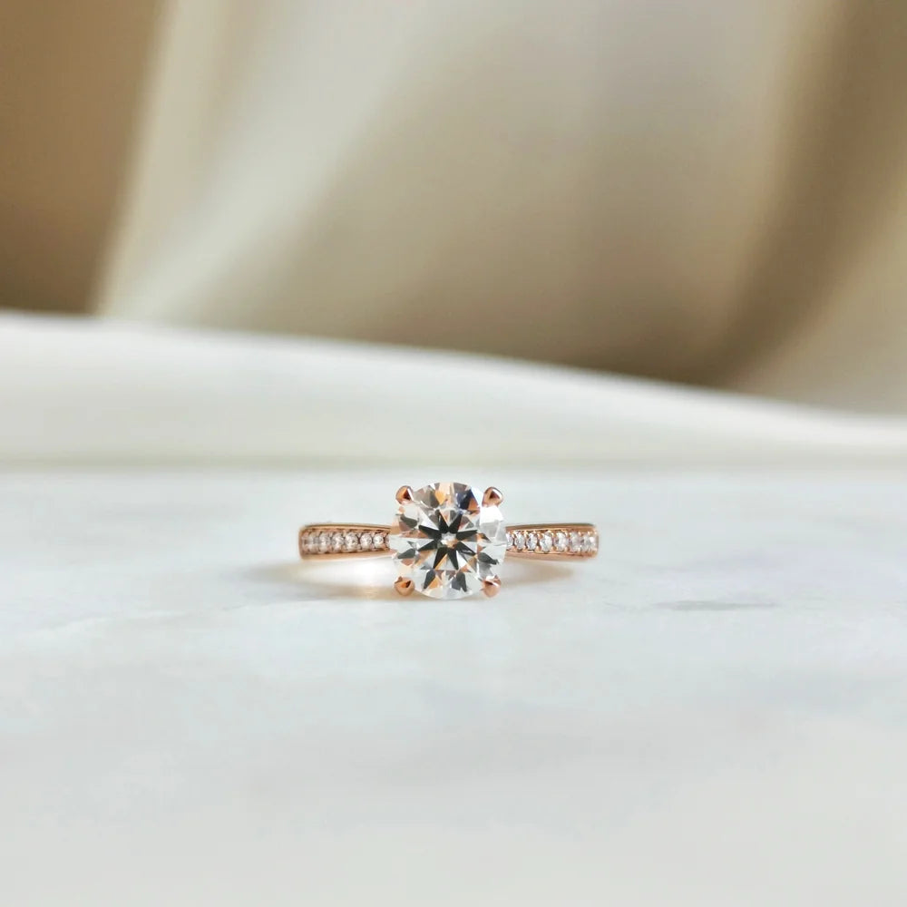 18K Rose Hidden Heart Round Moissanite Ring
