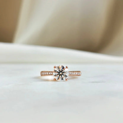 18K Rose Hidden Heart Round Moissanite Ring