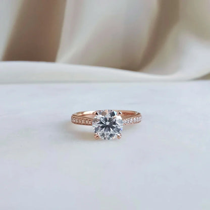 18K Rose Hidden Heart Round Moissanite Ring