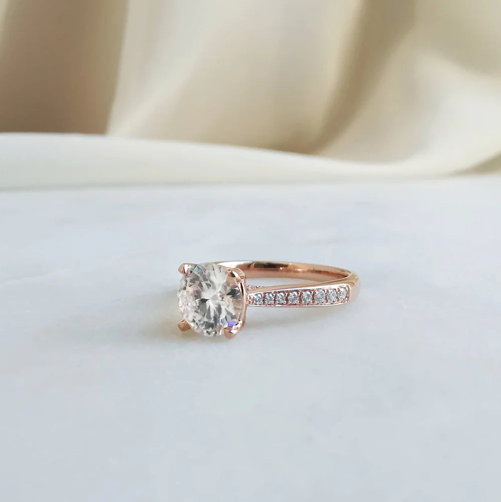 18K Rose Hidden Heart Round Moissanite Ring