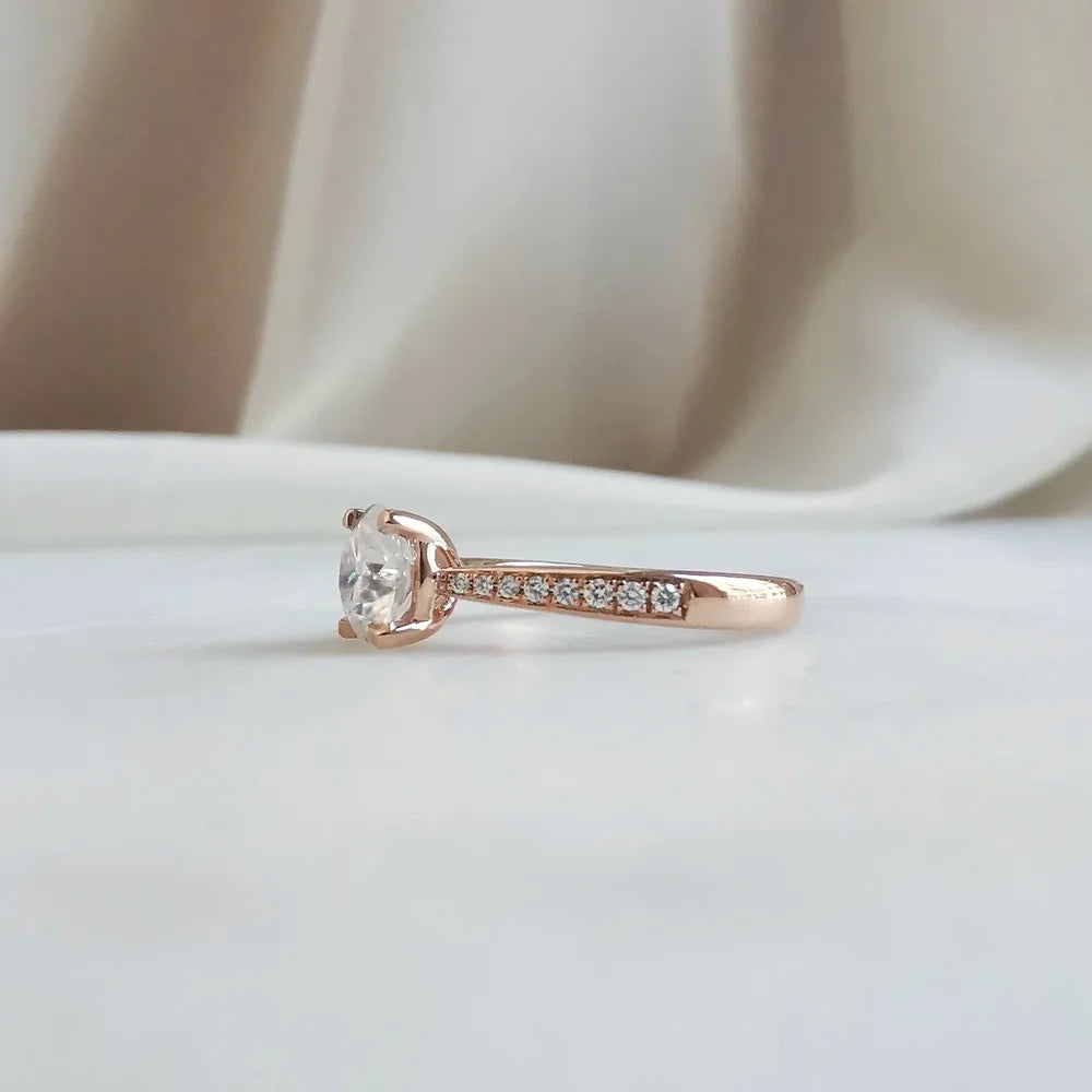 18K Rose Hidden Heart Round Moissanite Ring