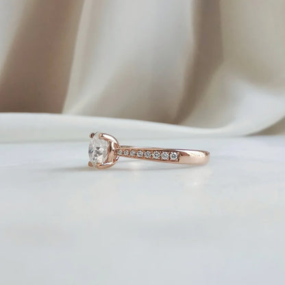 18K Rose Hidden Heart Round Moissanite Ring