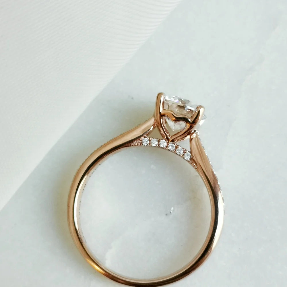 18K Rose Hidden Heart Round Moissanite Ring