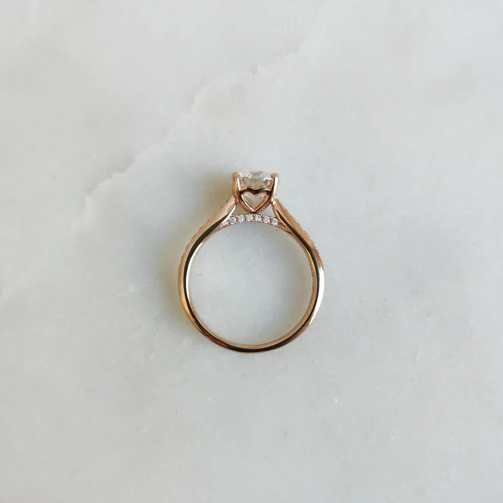 18K Rose Hidden Heart Round Moissanite Ring