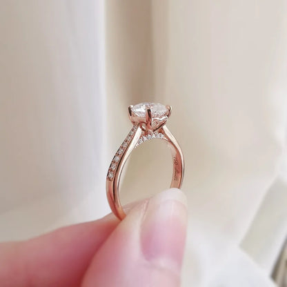 18K Rose Hidden Heart Round Moissanite Ring