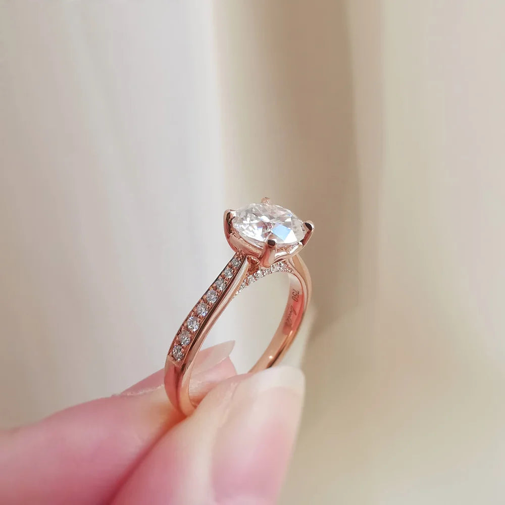 18K Rose Hidden Heart Round Moissanite Ring