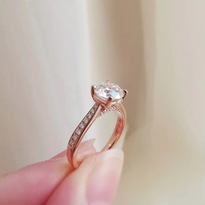 18K Rose Hidden Heart Round Moissanite Ring