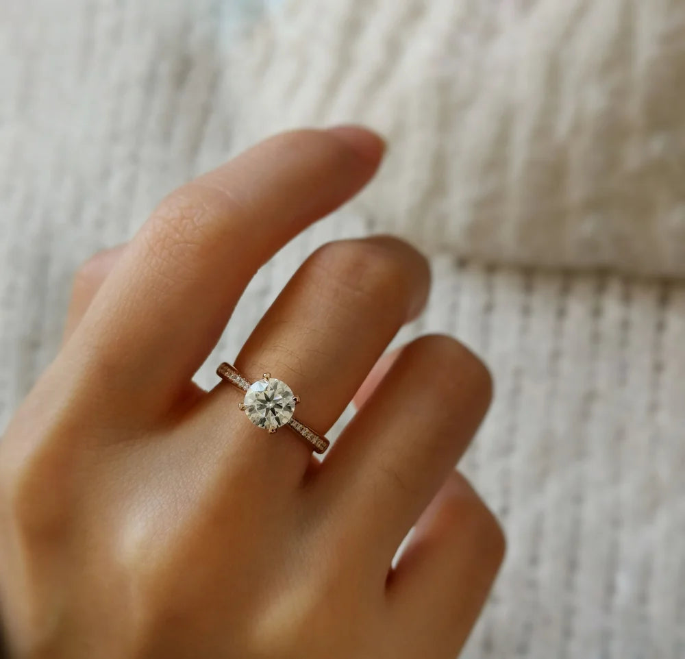 18K Rose Hidden Heart Round Moissanite Ring