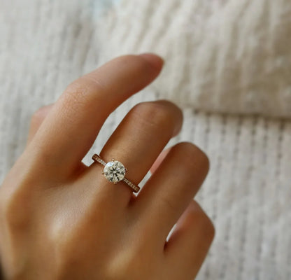 18K Rose Hidden Heart Round Moissanite Ring