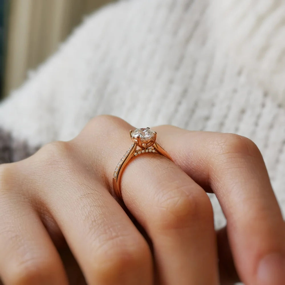 18K Rose Hidden Heart Round Moissanite Ring