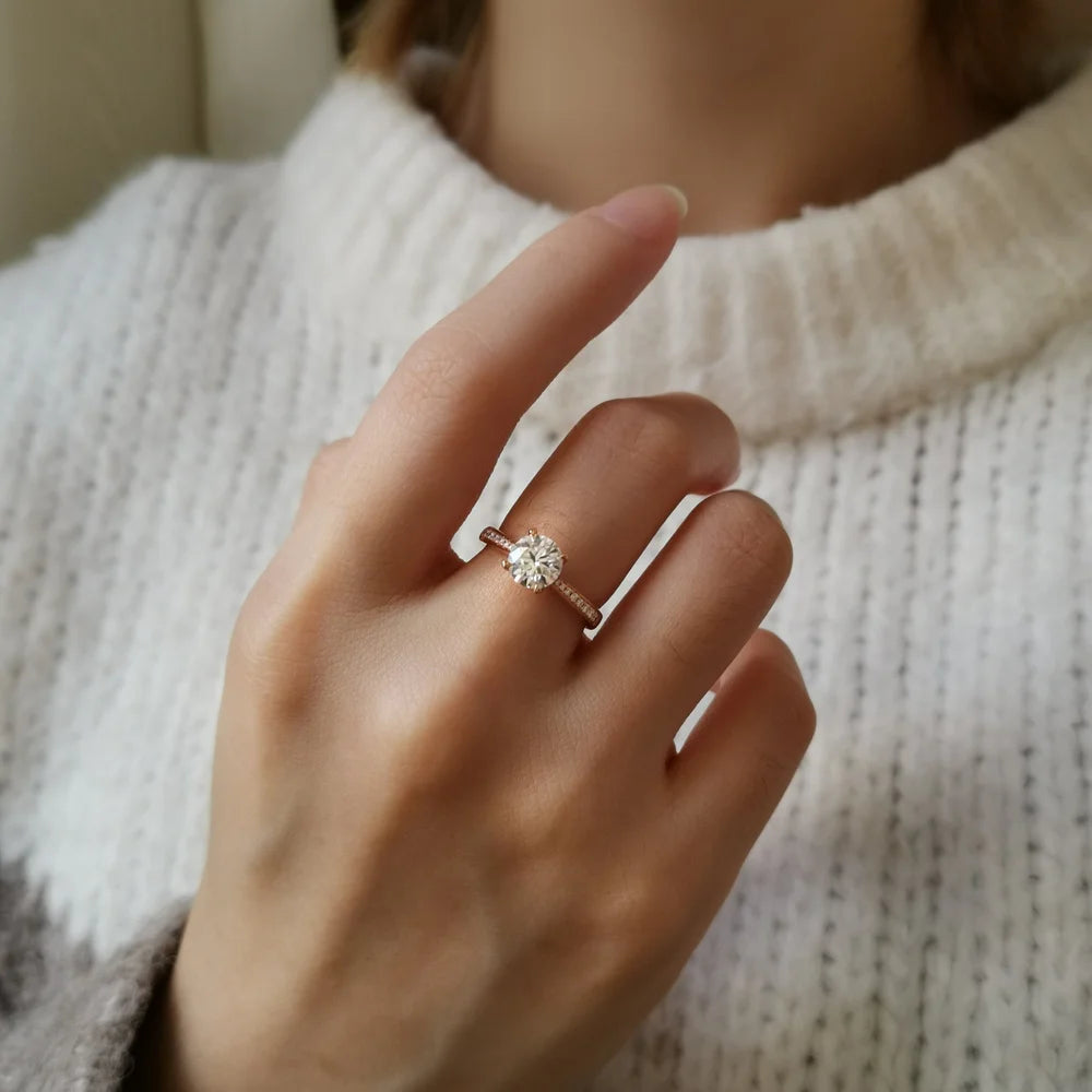 18K Rose Hidden Heart Round Moissanite Ring