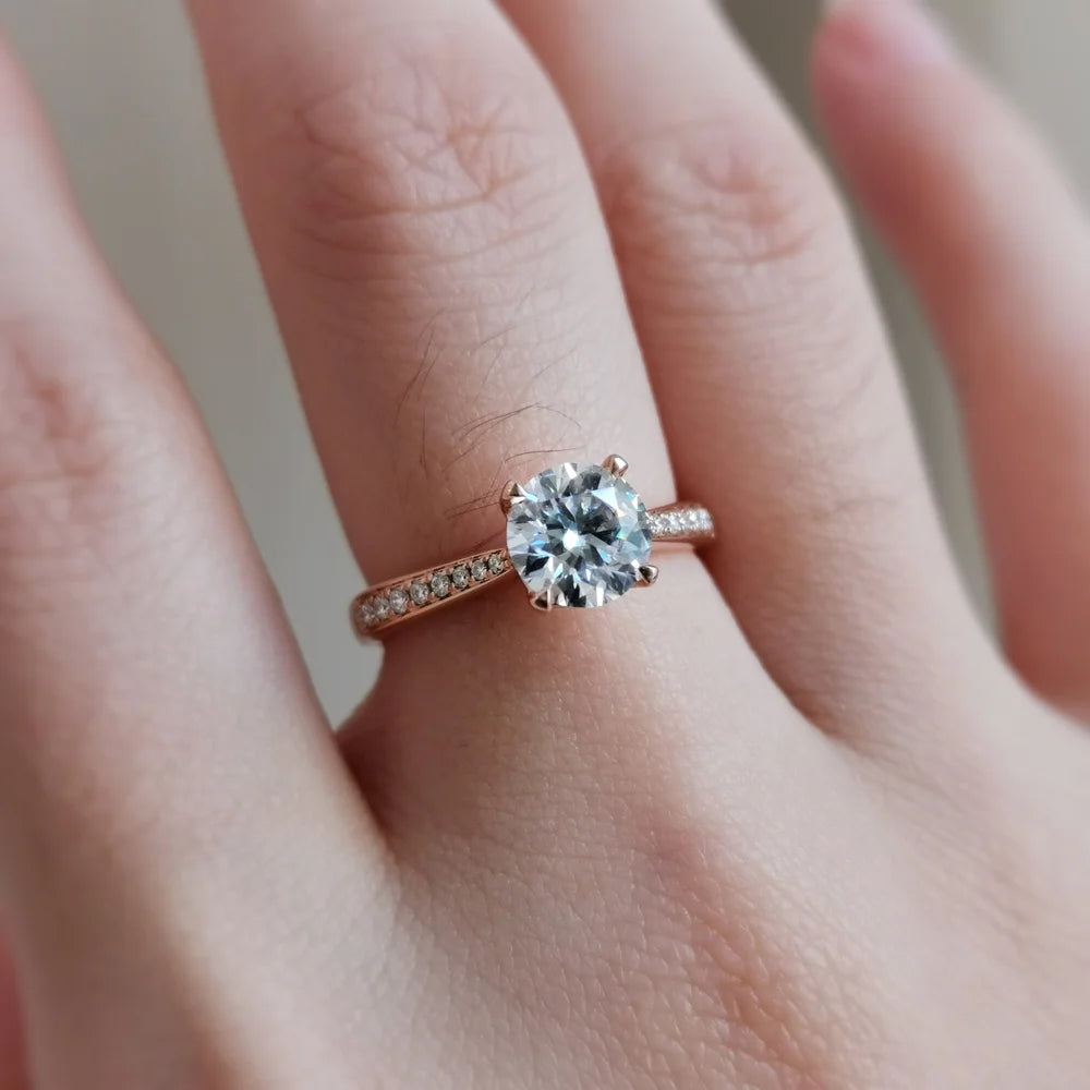 18K Rose Hidden Heart Round Moissanite Ring