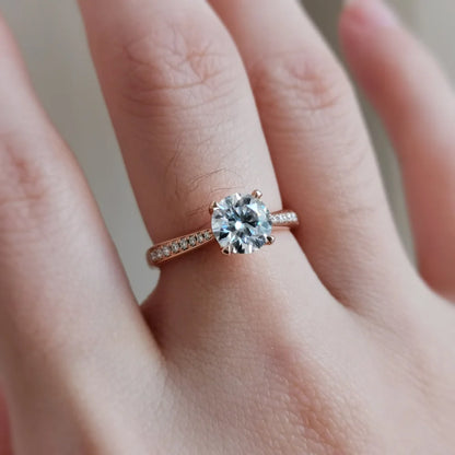 18K Rose Hidden Heart Round Moissanite Ring