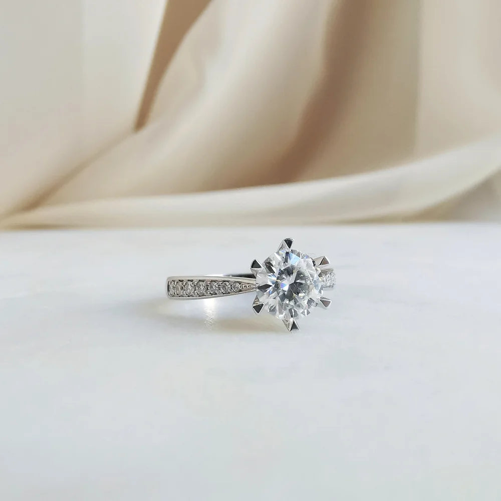 18K Scintilla Round Moissanite and Diamond Ring