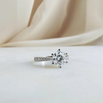 18K Scintilla Round Moissanite and Diamond Ring