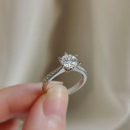 18K Scintilla Round Moissanite and Diamond Ring