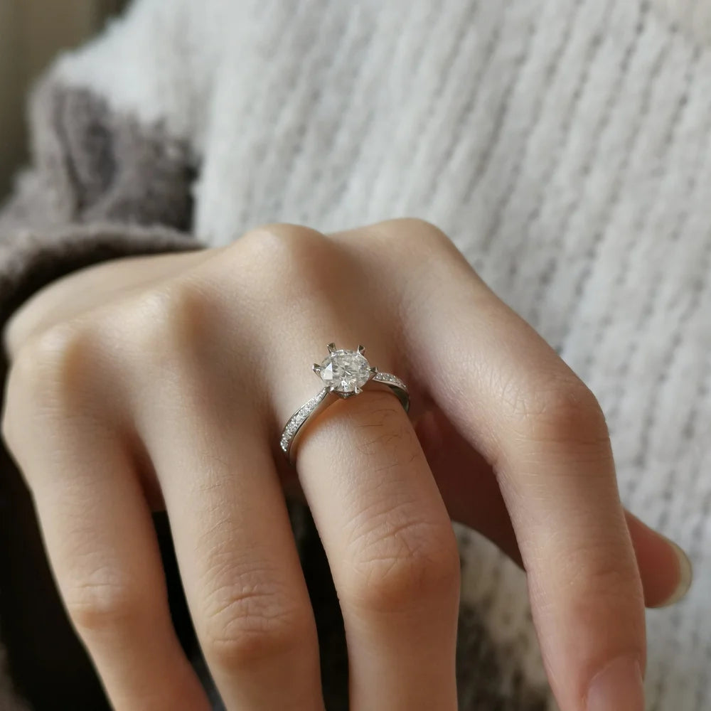 18K Scintilla Round Moissanite and Diamond Ring