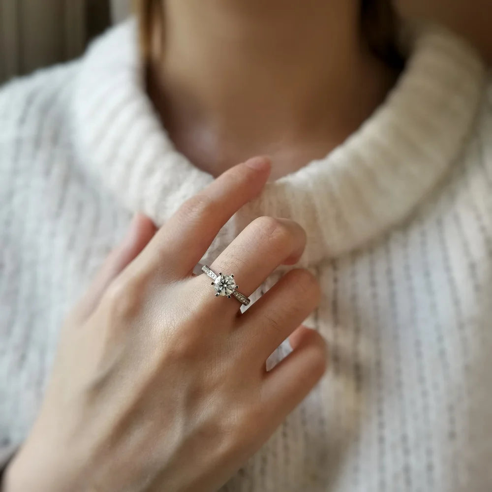 18K Scintilla Round Moissanite and Diamond Ring