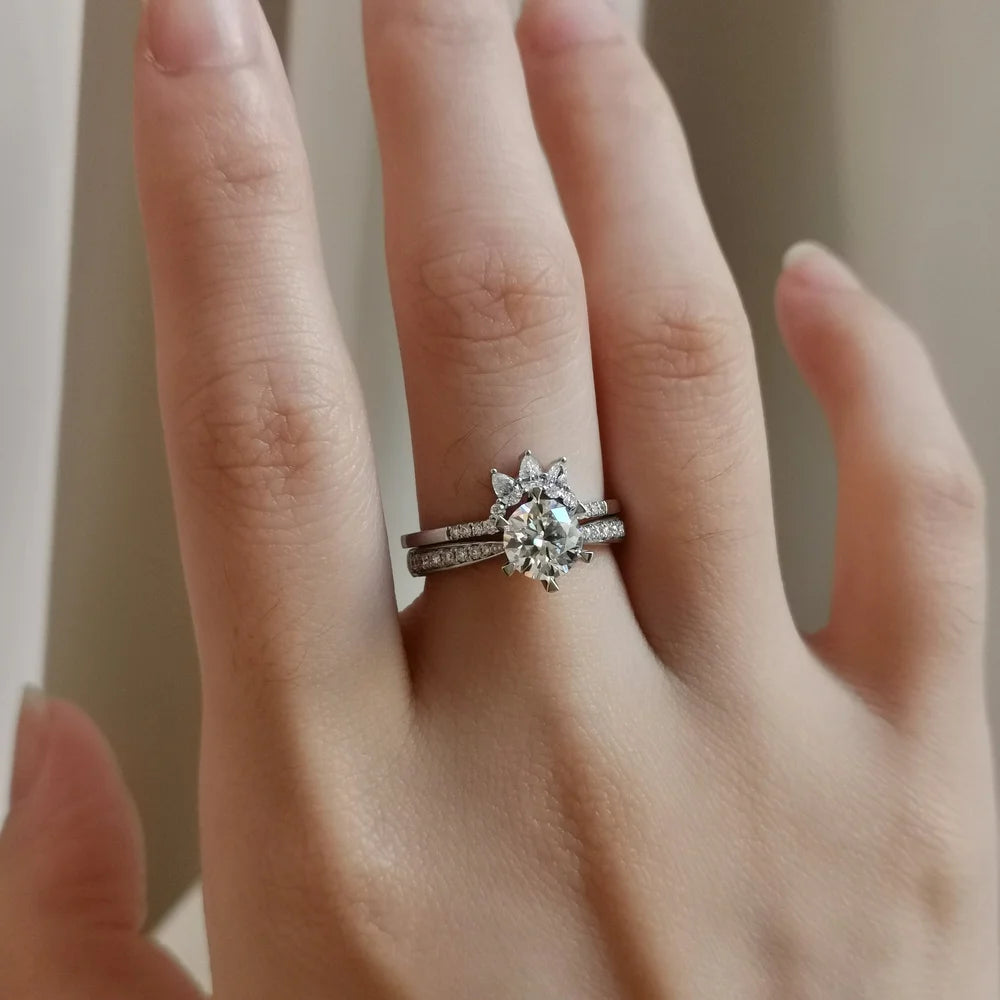18K Scintilla Round Moissanite and Diamond Ring