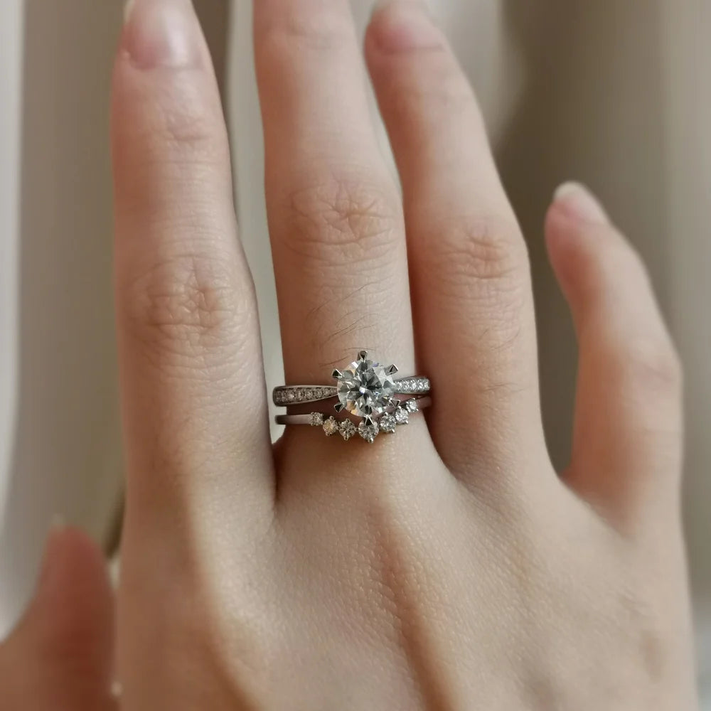 18K Scintilla Round Moissanite and Diamond Ring
