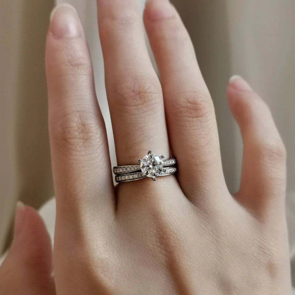 18K Scintilla Round Moissanite and Diamond Ring