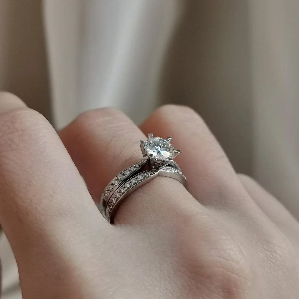 18K Scintilla Round Moissanite and Diamond Ring