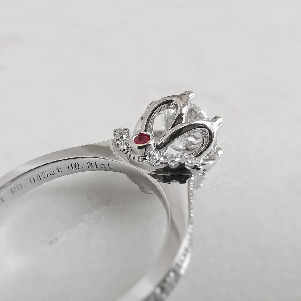 18K Sweet Rosebud Moissanite Ring with Ruby