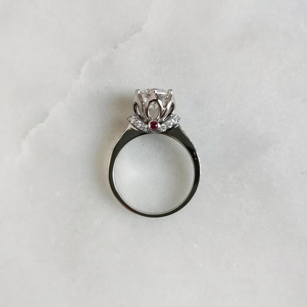 18K Sweet Rosebud Moissanite Ring with Ruby