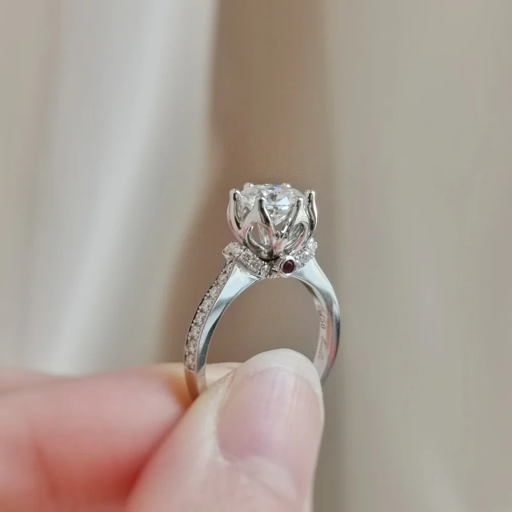 18K Sweet Rosebud Moissanite Ring with Ruby