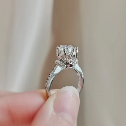 18K Sweet Rosebud Moissanite Ring with Ruby